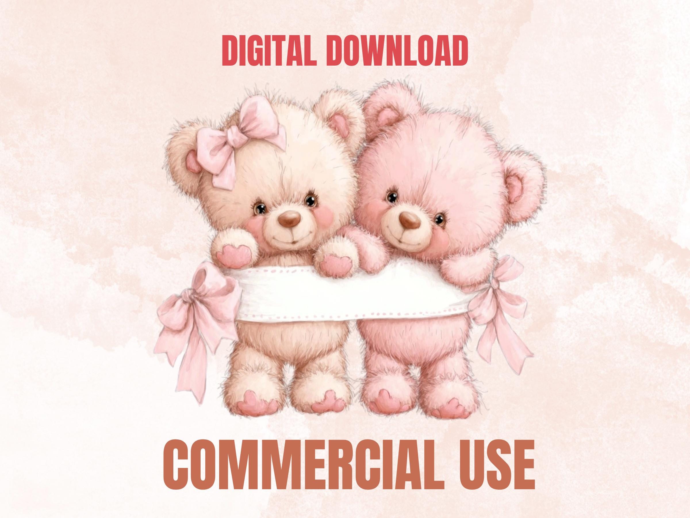Girly Pink Teddy Bear Clipart | 42 Whimsical Quirky Bear PNG | Nursery Baby Shower Girl Download
