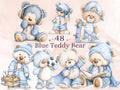 Watercolor Blue Teddy Bear Clipart | 42 Whimsical Quirky Bear PNG | Nursery Baby Shower Boy Download