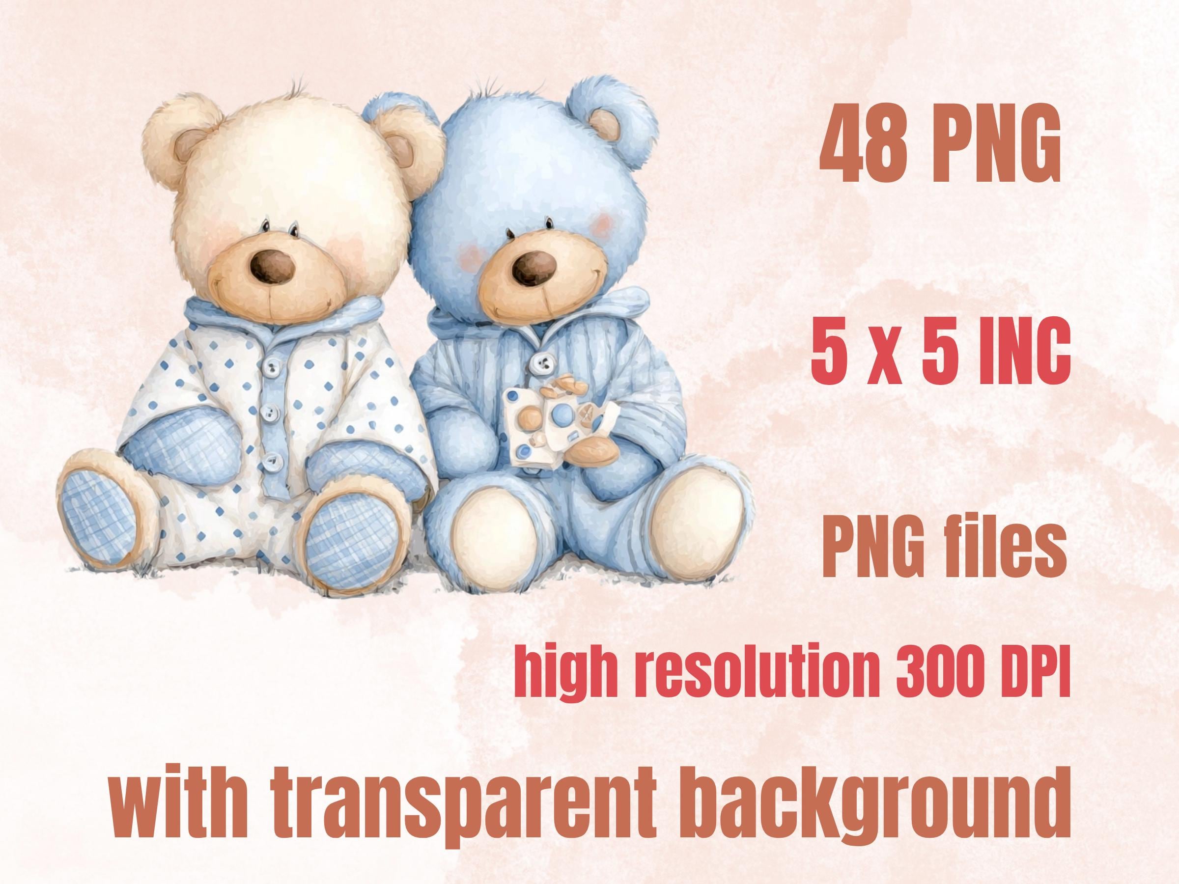 Watercolor Blue Teddy Bear Clipart | 42 Whimsical Quirky Bear PNG | Nursery Baby Shower Boy Download