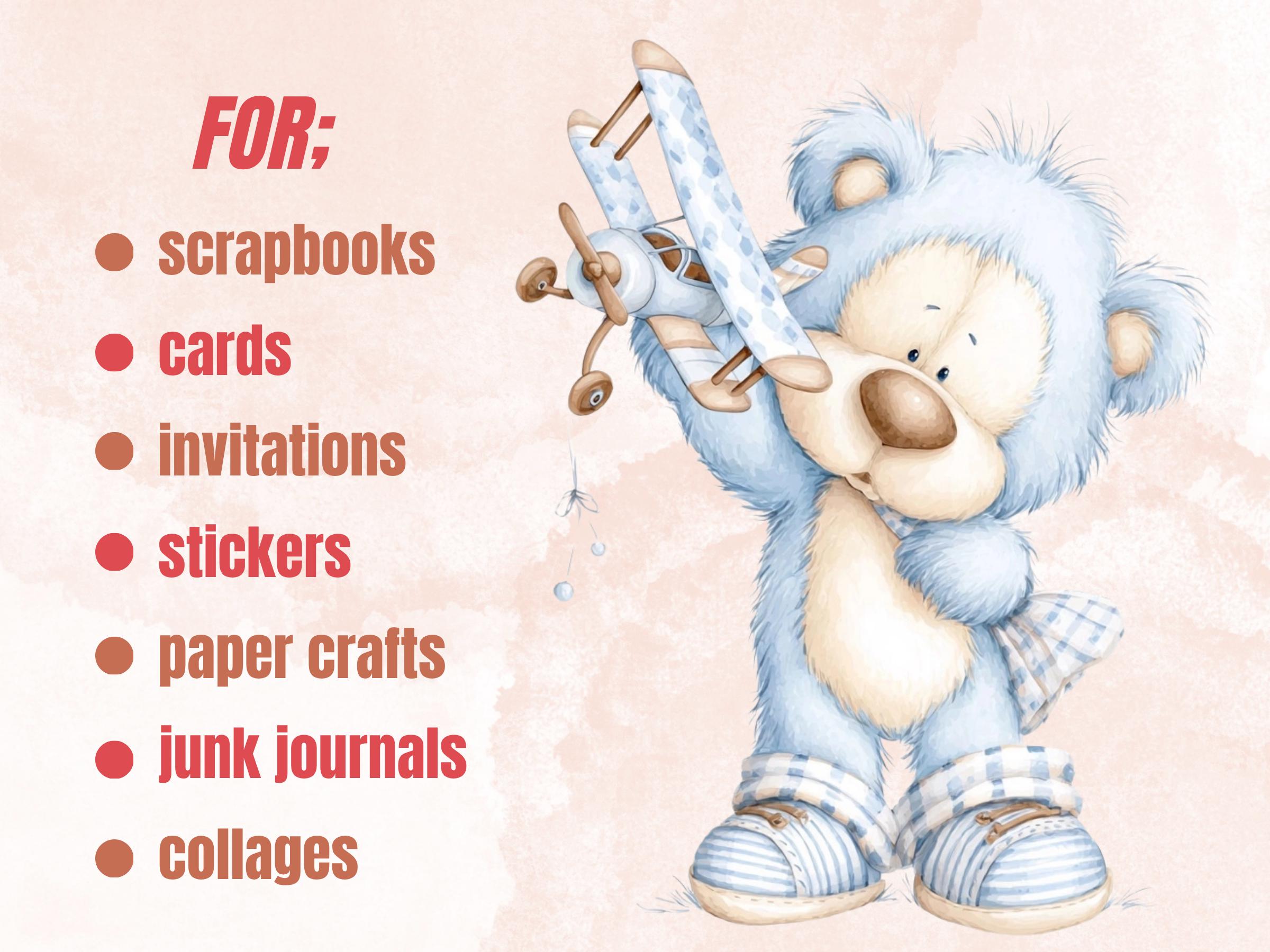Watercolor Blue Teddy Bear Clipart | 42 Whimsical Quirky Bear PNG | Nursery Baby Shower Boy Download