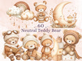 Neutral Boho Teddy Bear Clipart | 42 Whimsical Quirky Bear PNG | Nursery Teddies Digital Download