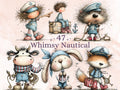 Nautical Clipart Bundle | 47 Whimsical Quirky Nautical PNG | Coastal Sea Digital Download