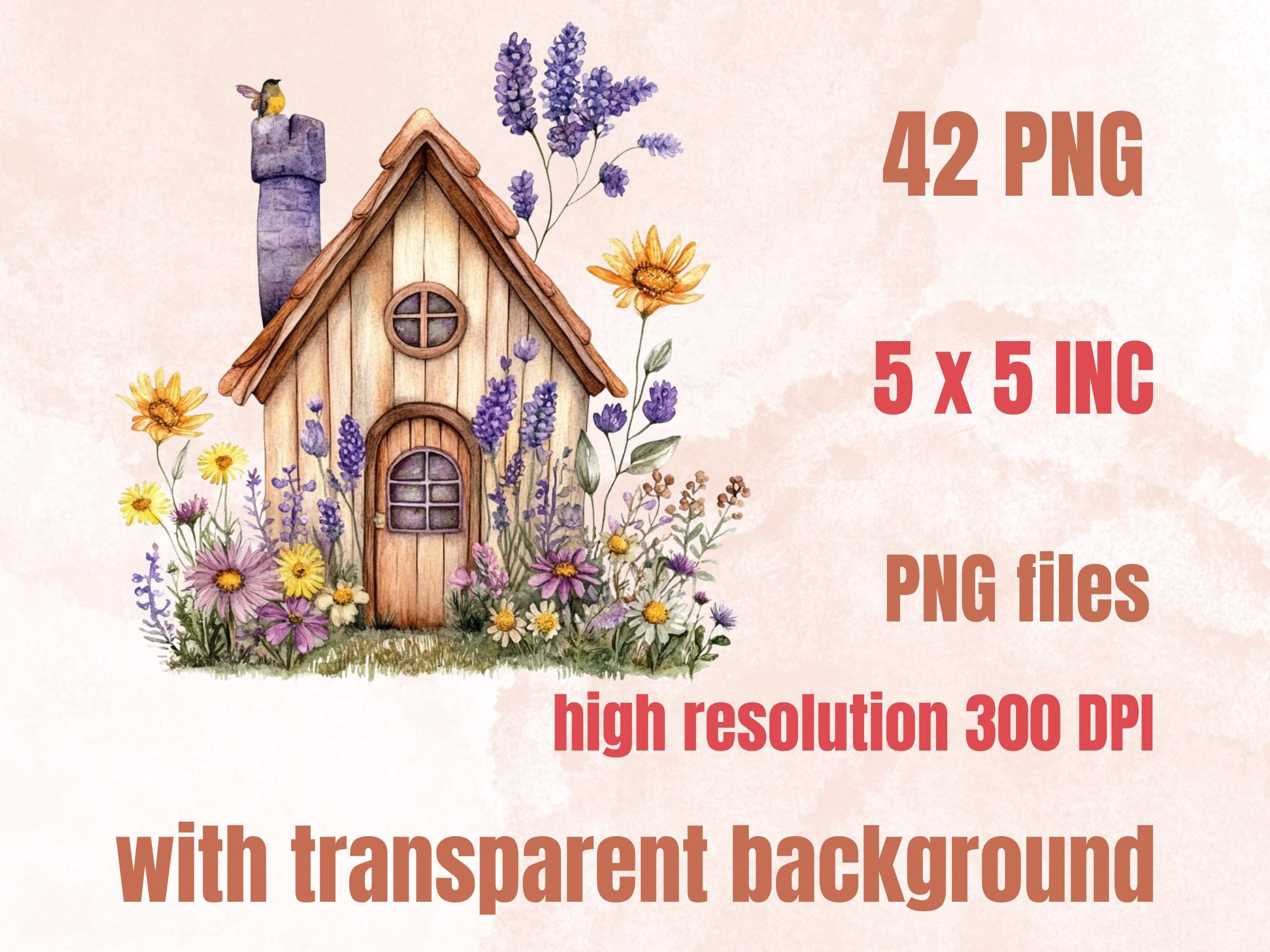 Quirky Floral Houses Clipart | 42 Whimsical Home with Flowers PNG | Cottage Garden Digital Download