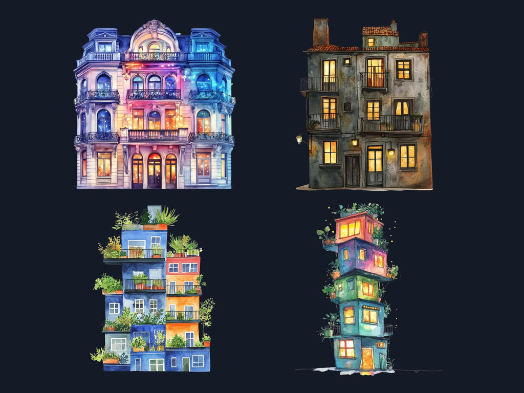 Fantasy Apartments Clipart | 42 Whimsical Quirky City PNG | Magical Home Digital Download