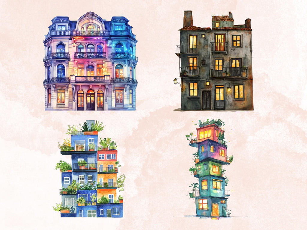 Fantasy Apartments Clipart | 42 Whimsical Quirky City PNG | Magical Home Digital Download