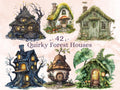 Quirky Forest Houses Clipart | 42 Whimsical Forest Home PNG | Woodland Digital Download