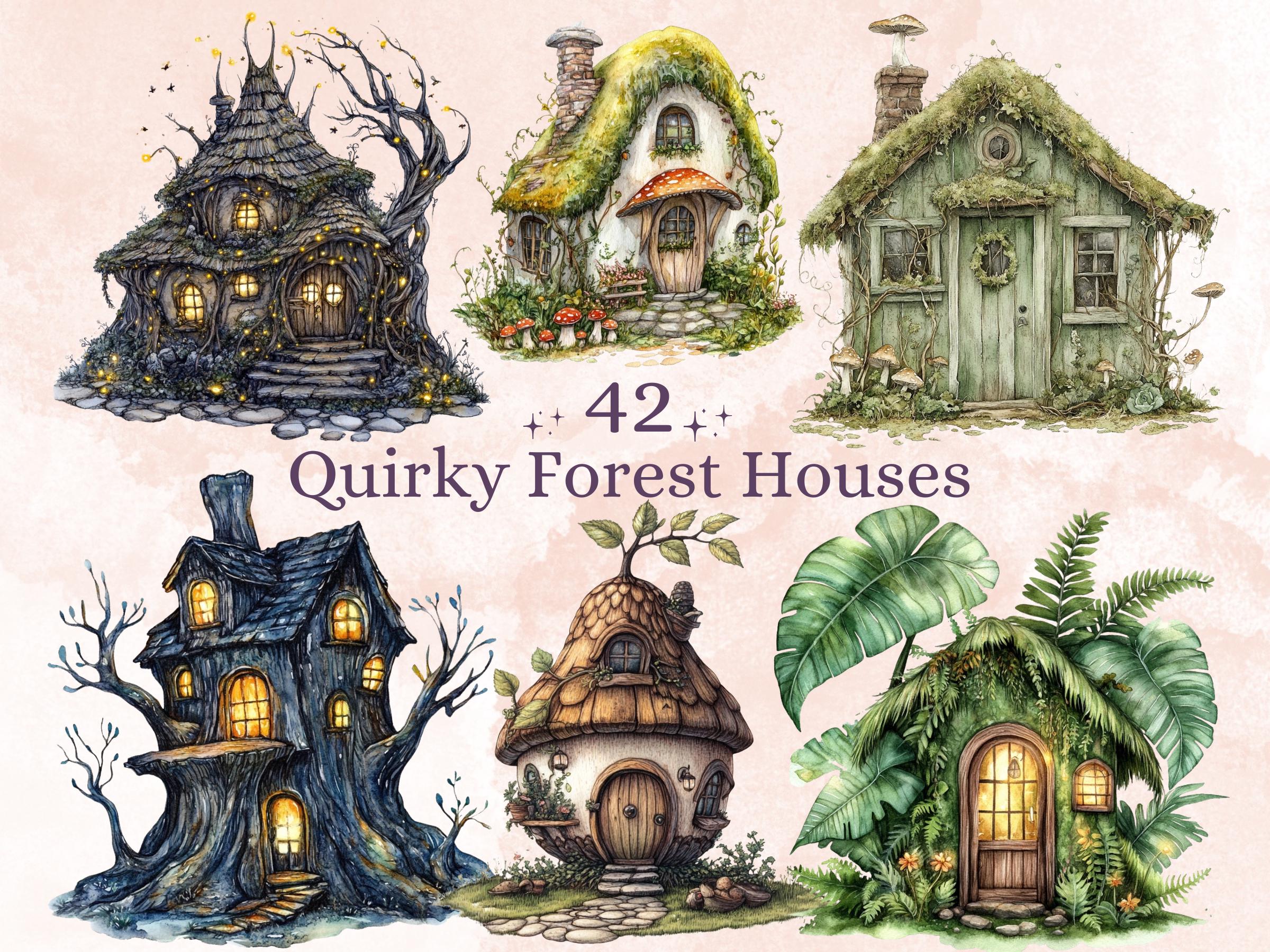 Quirky Forest Houses Clipart | 42 Whimsical Forest Home PNG | Woodland Digital Download
