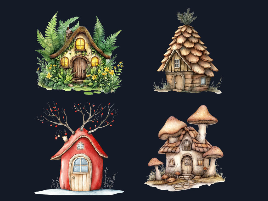 Quirky Forest Houses Clipart | 42 Whimsical Forest Home PNG | Woodland Digital Download