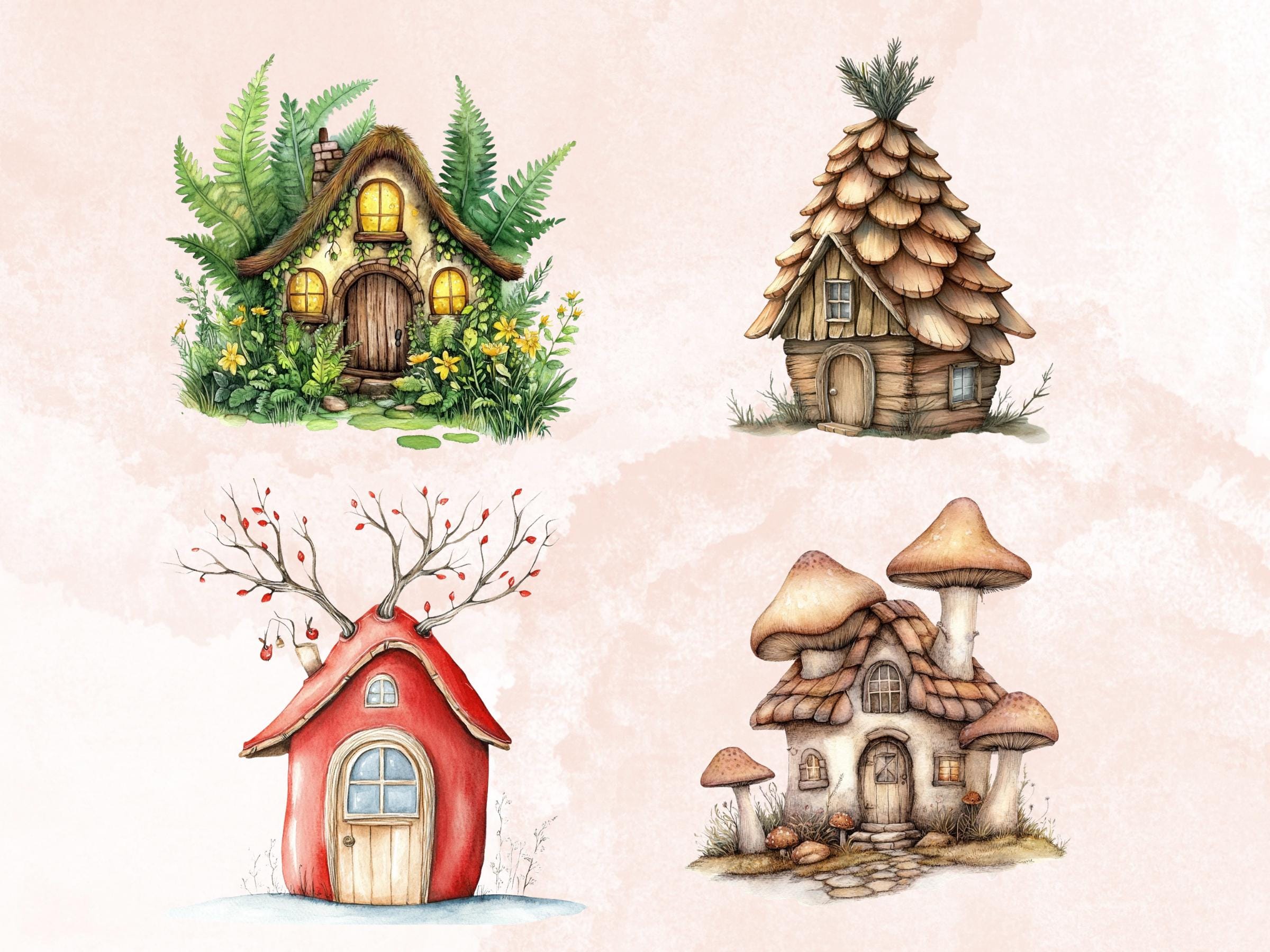 Quirky Forest Houses Clipart | 42 Whimsical Forest Home PNG | Woodland Digital Download