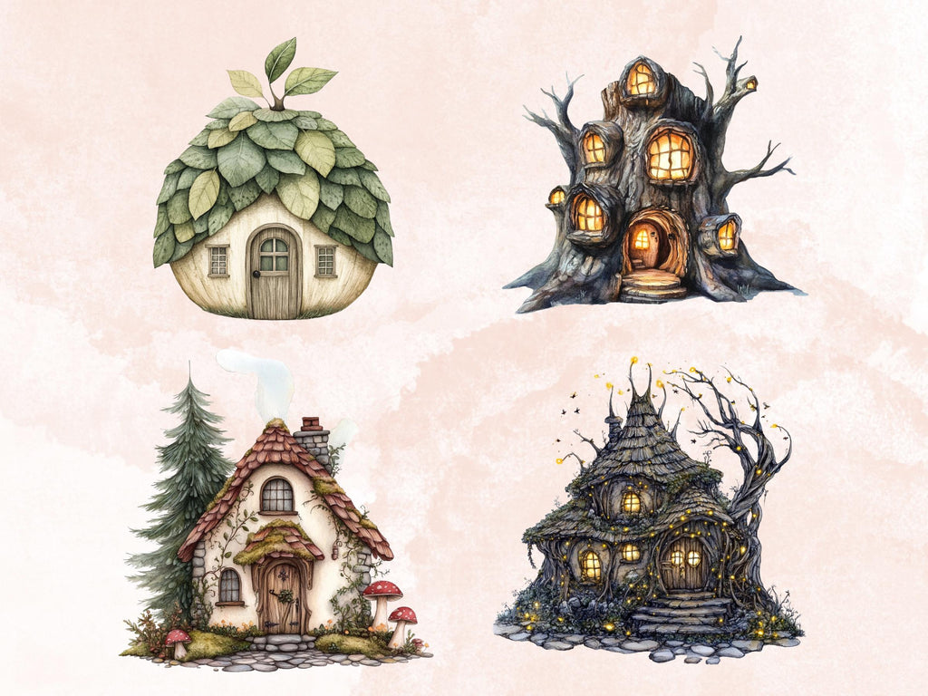 Quirky Forest Houses Clipart | 42 Whimsical Forest Home PNG | Woodland Digital Download