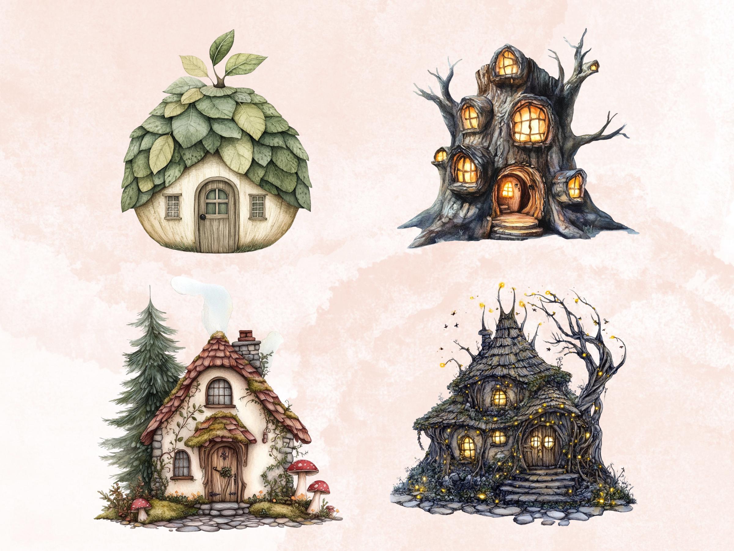 Quirky Forest Houses Clipart | 42 Whimsical Forest Home PNG | Woodland Digital Download