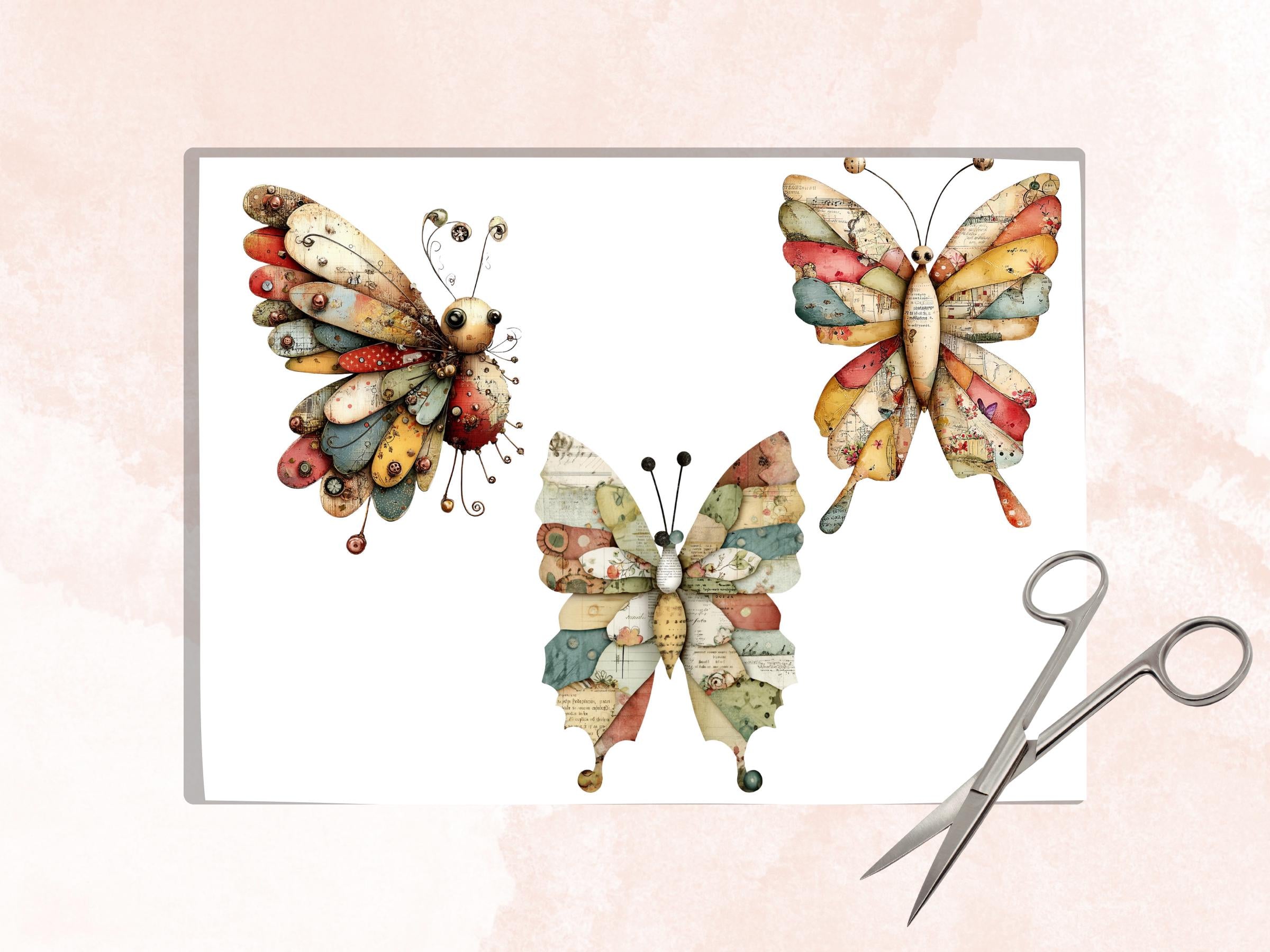 Whimsical Paper Butterfly Fussy Cut Bundle, 33 Butterfly Cutouts, Nature Ephemera Junk Journal Scrapbook Sheets