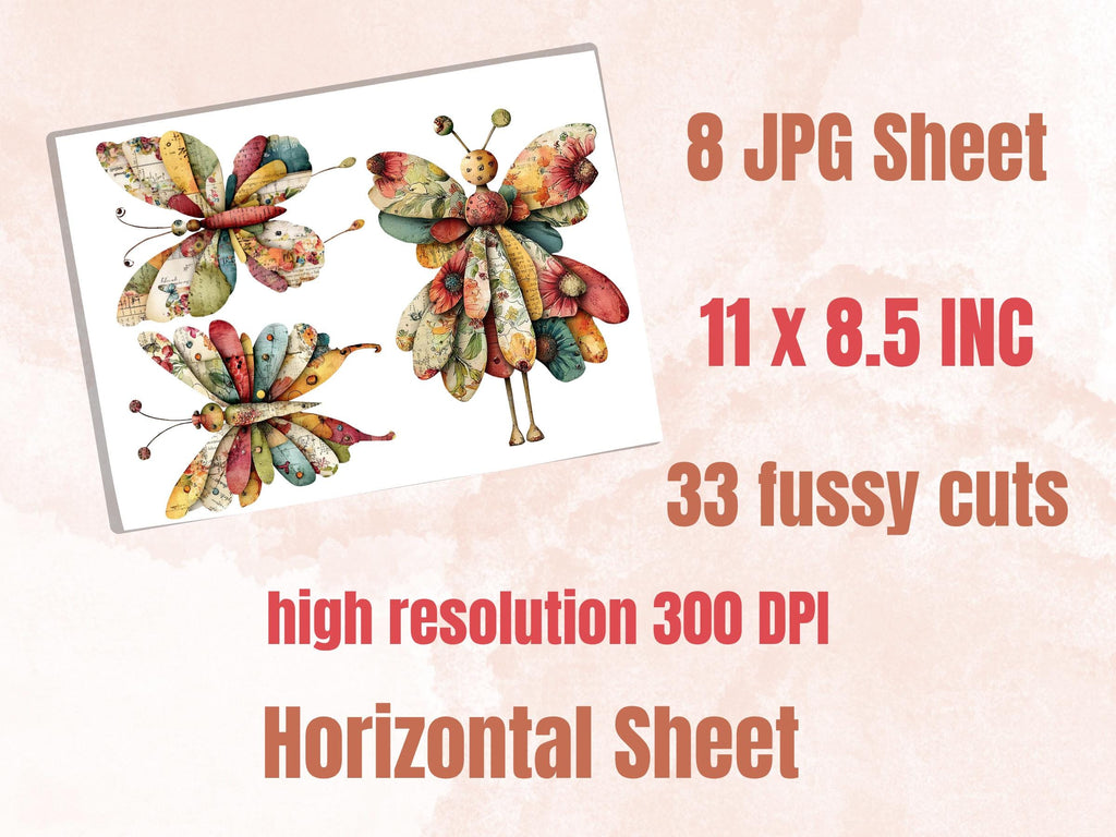 Whimsical Paper Butterfly Fussy Cut Bundle, 33 Butterfly Cutouts, Nature Ephemera Junk Journal Scrapbook Sheets