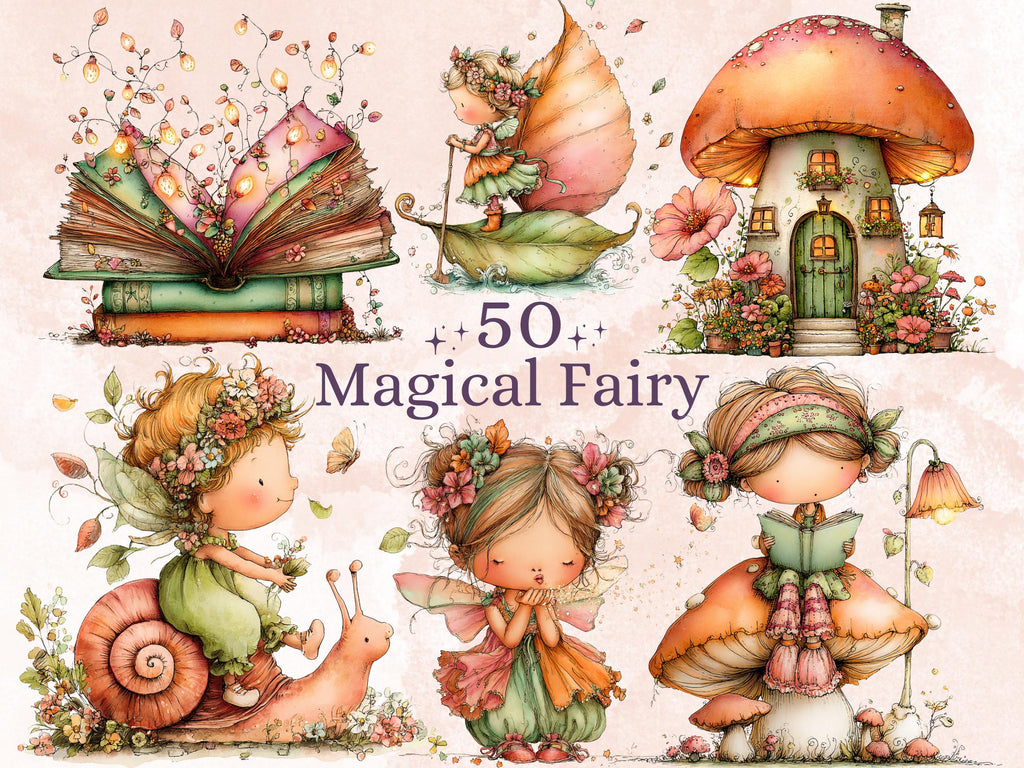 Magical Fairy Clipart Bundle | 50 Whimsical Quirky Fairy PNG | Enchanted Fantasy Download