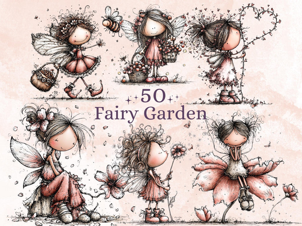Fairy Garden Clipart Bundle | 50 Whimsical Quirky Gardening PNG | Enchanted Garden Download