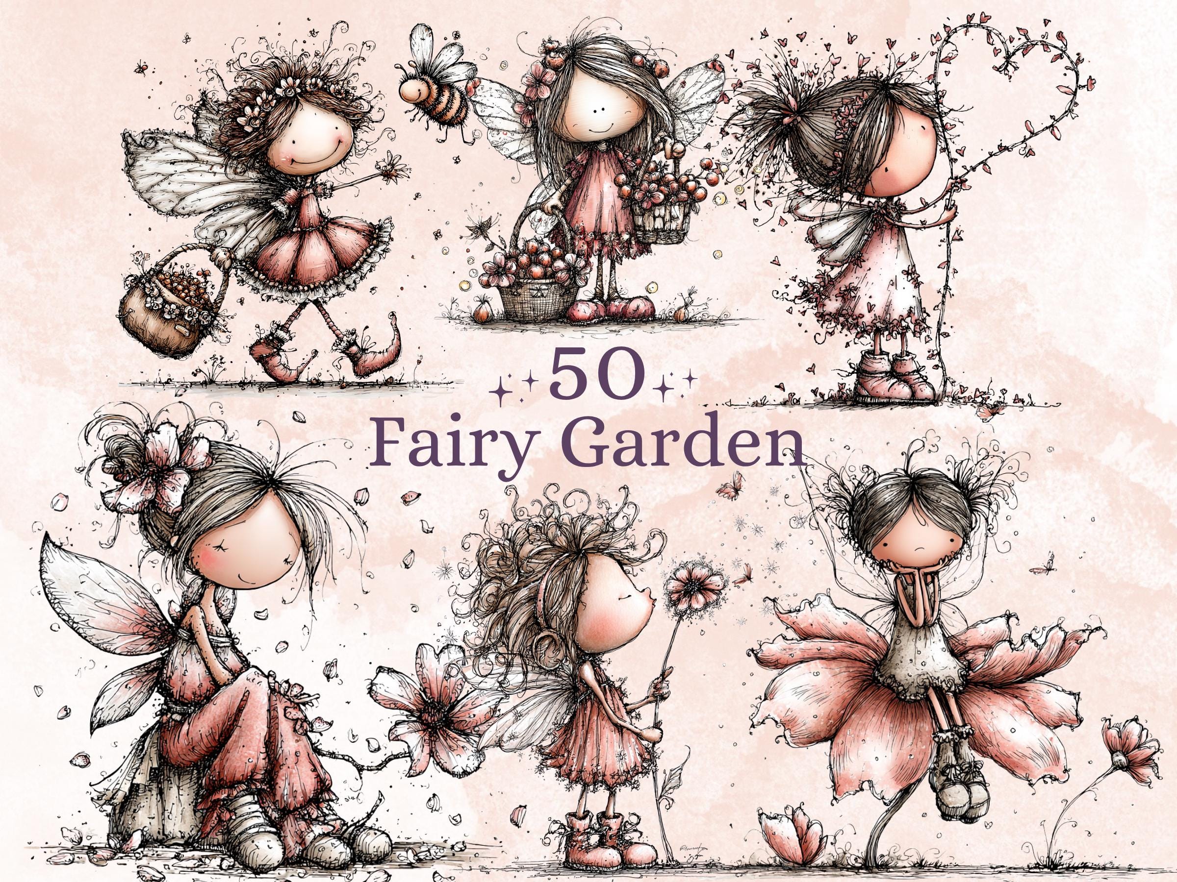 Fairy Garden Clipart Bundle | 50 Whimsical Quirky Gardening PNG | Enchanted Garden Download