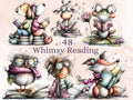 Fantasy Reading Clipart | 48 Whimsical Quirky Reading Animals PNG | Book Lover Digital Download