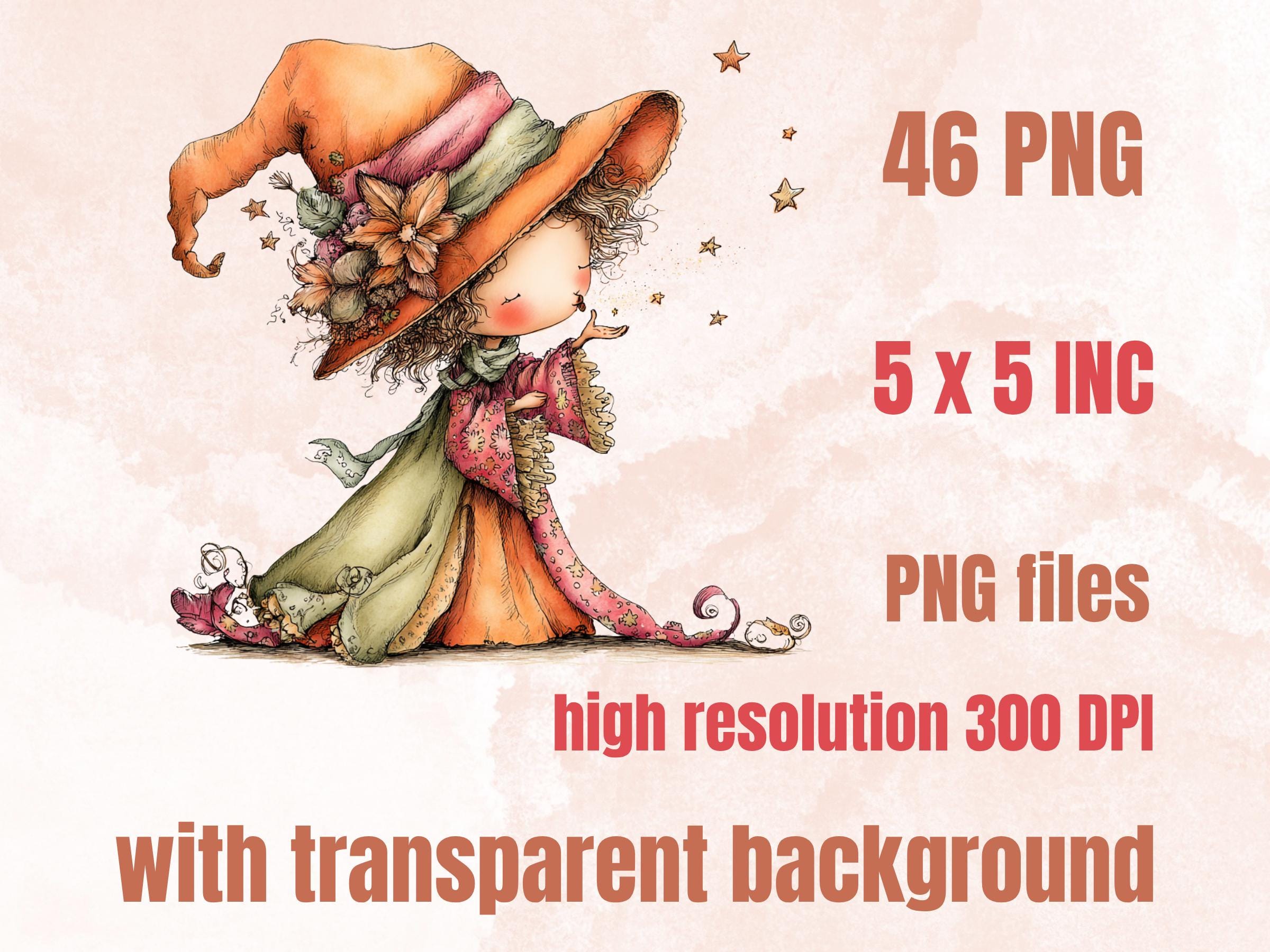 Witch Clipart Bundle | 46 Whimsical Magical Witchy PNG | Fantasy Witch Digital Download