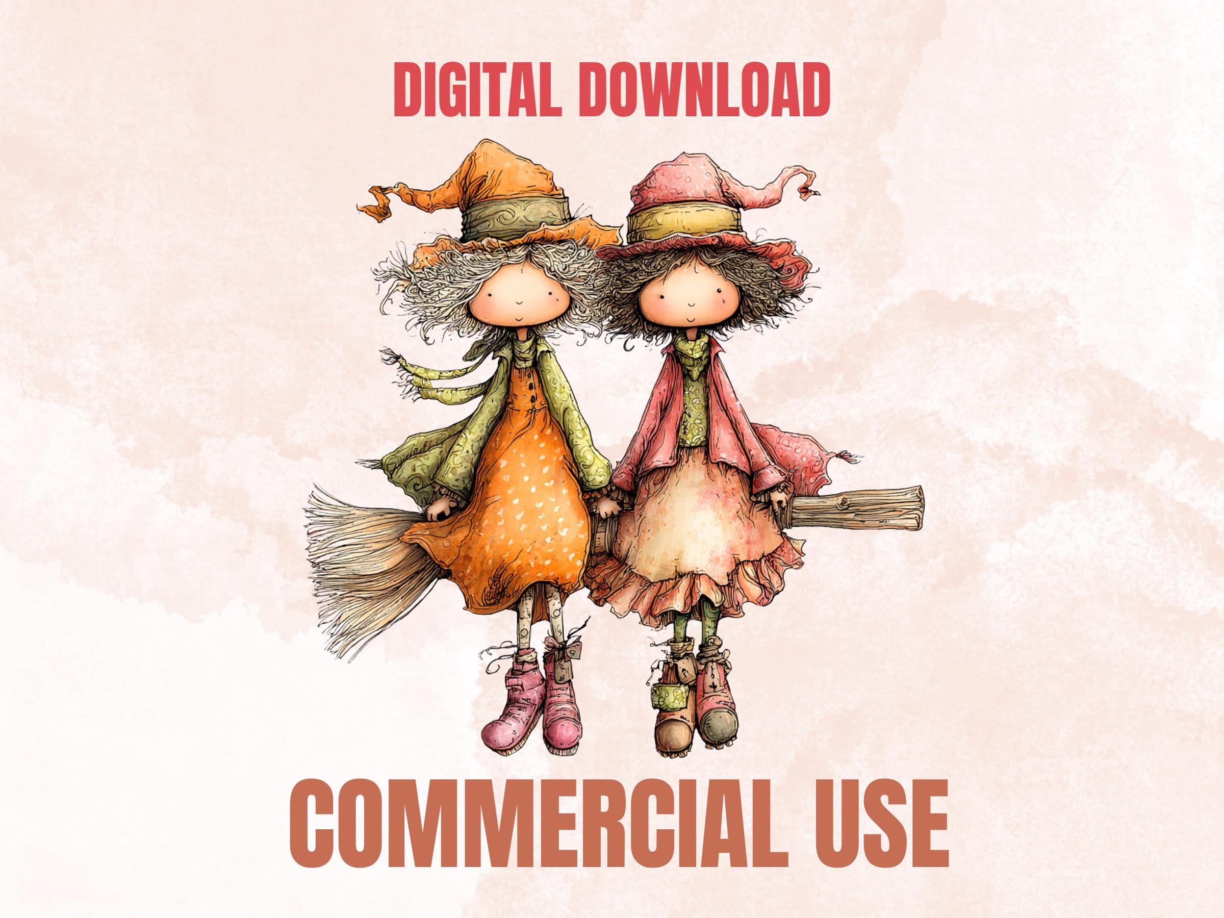 Witch Clipart Bundle | 46 Whimsical Magical Witchy PNG | Fantasy Witch Digital Download