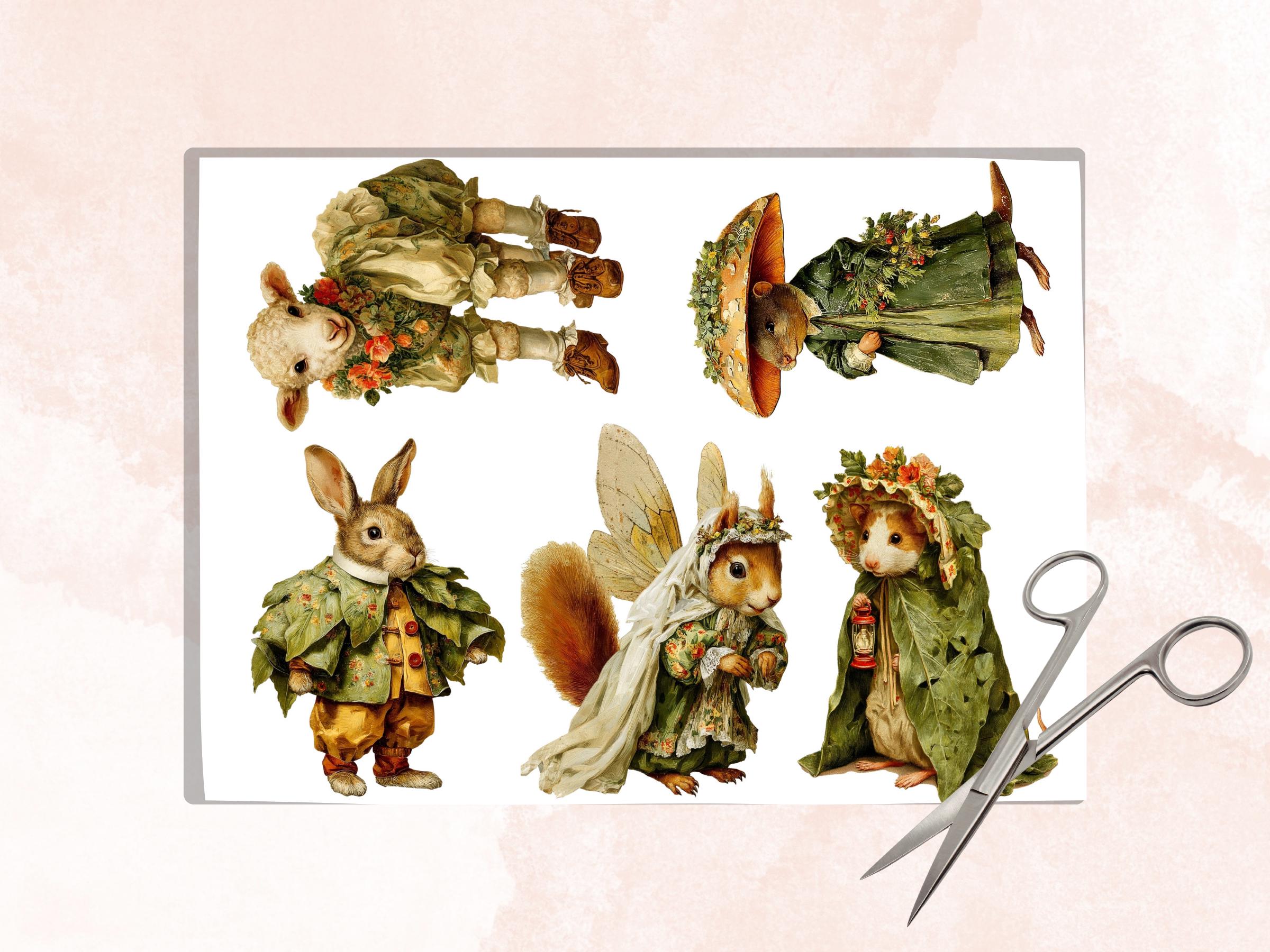 Fairytale Woodland Fussy Cuts Printable, 35 Quirky Forest Animals Cutouts, Cottagecore Ephemera Junk Journal Scrapbook Sheets