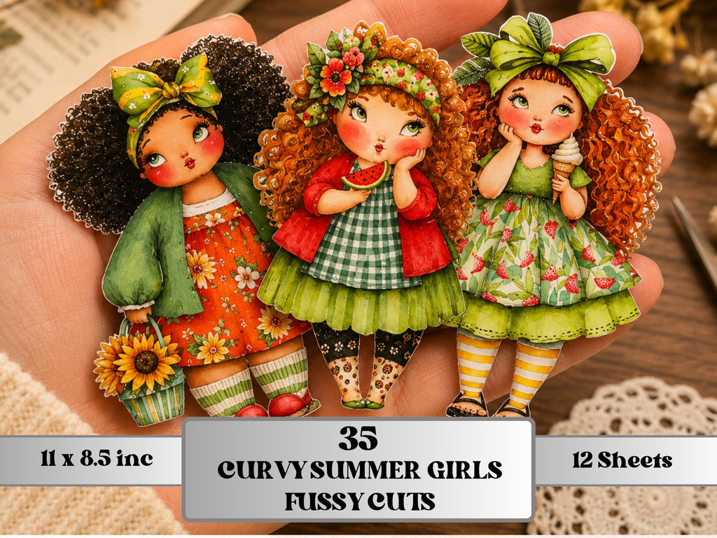 Curvy Summer Girls Fussy Cut Printable, 35 Quirky Beach Girl Cutouts, Summer Ephemera Junk Journal Scrapbook Sheets