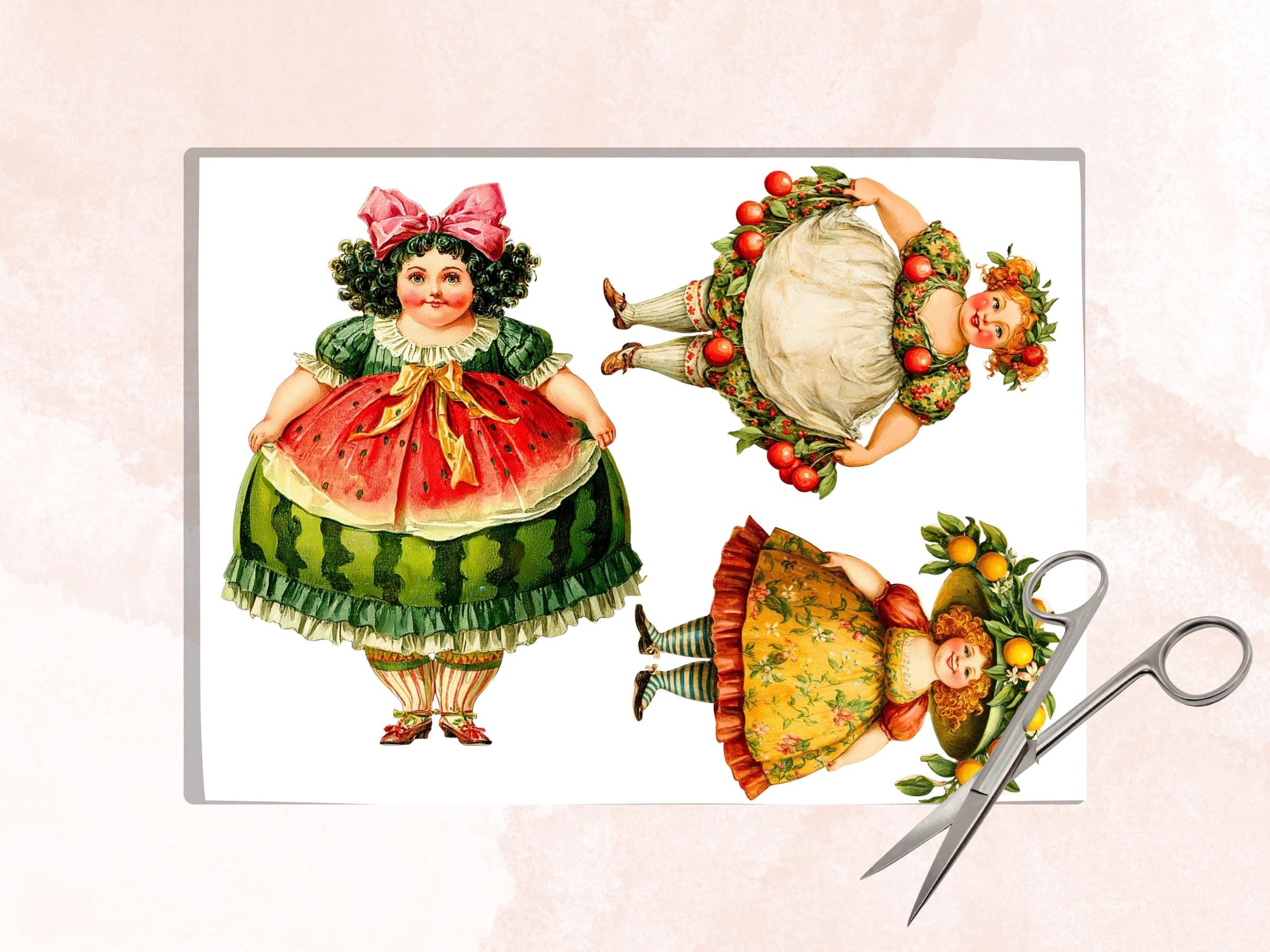 Fruit Women Fussy Cut Printable, 35 Whimsical Fruit Girl Cutouts, Quirky Ephemera Junk Journal Scrapbook Sheets