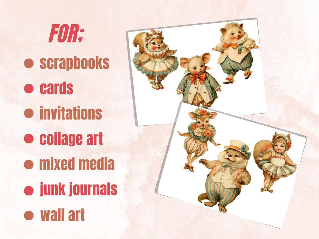 Circus Cuties Fussy Cut Printable, 35 Whimsical Circus Animals Cutouts, Carnival Ephemera Junk Journal Scrapbook Sheets