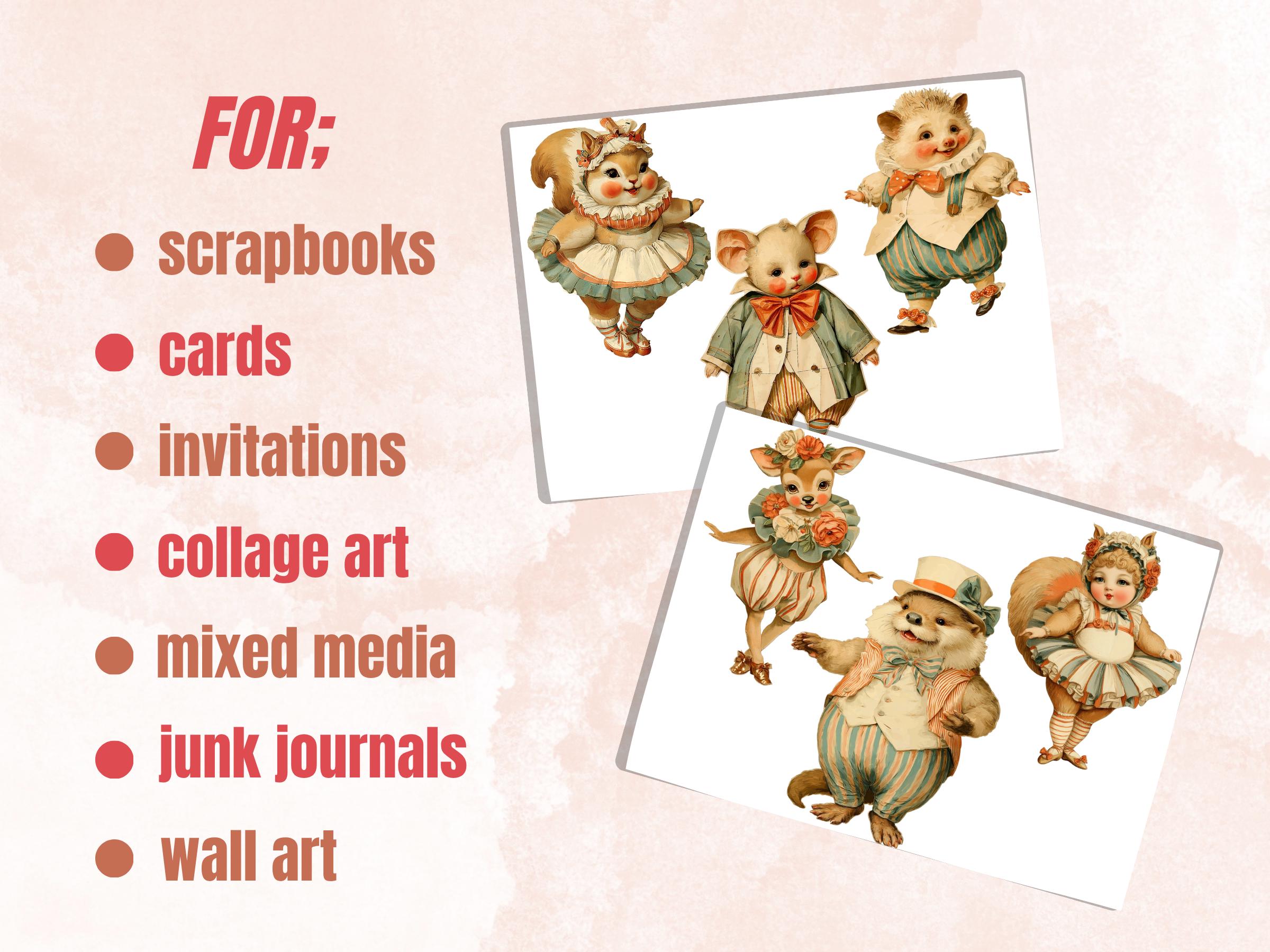 Circus Cuties Fussy Cut Printable, 35 Whimsical Circus Animals Cutouts, Carnival Ephemera Junk Journal Scrapbook Sheets