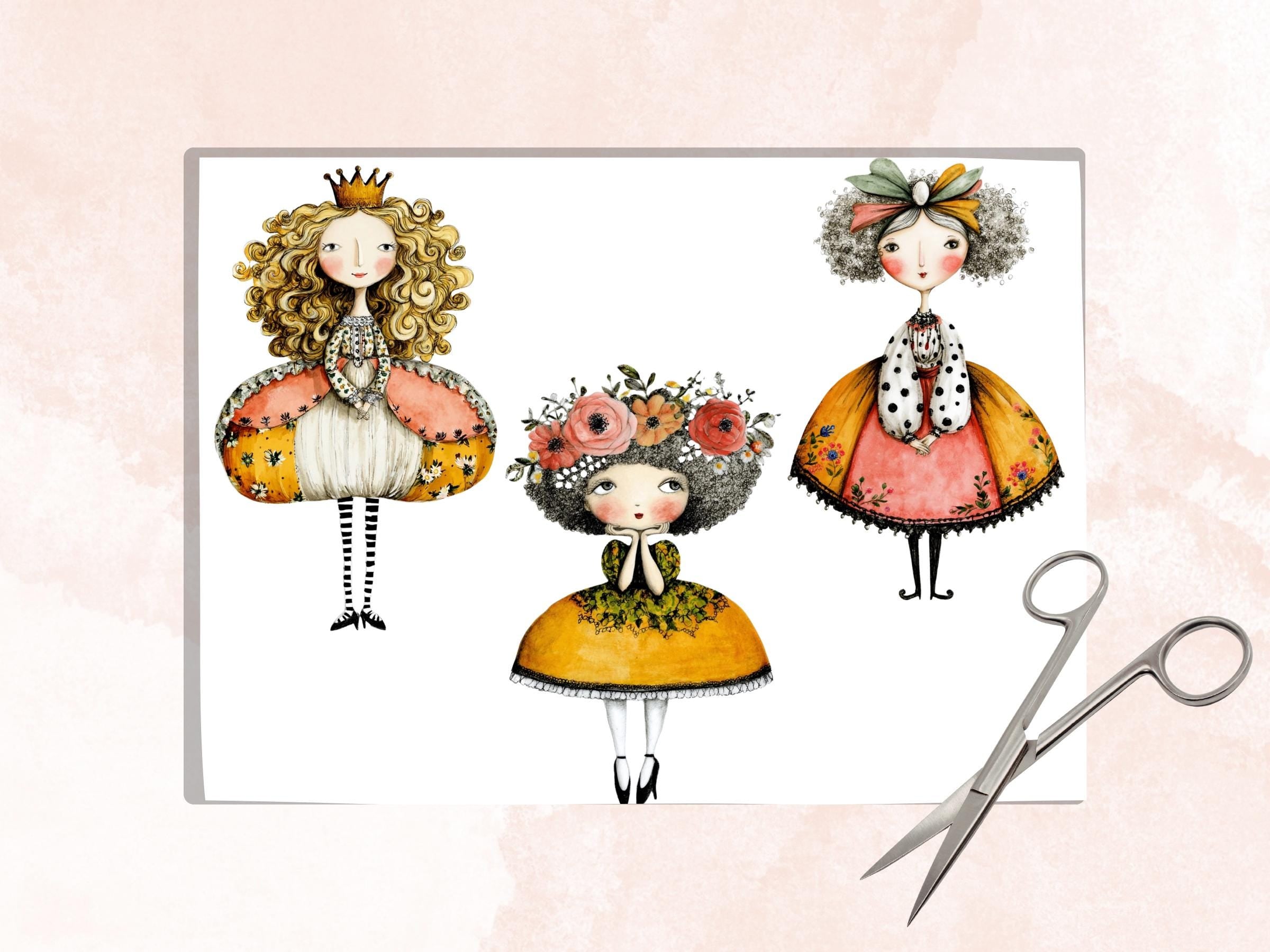 Baroque Woman Fussy Cut Printable, 35 Quirky Vintage Girl Cutouts, Rococo Ephemera Junk Journal Scrapbook Sheets