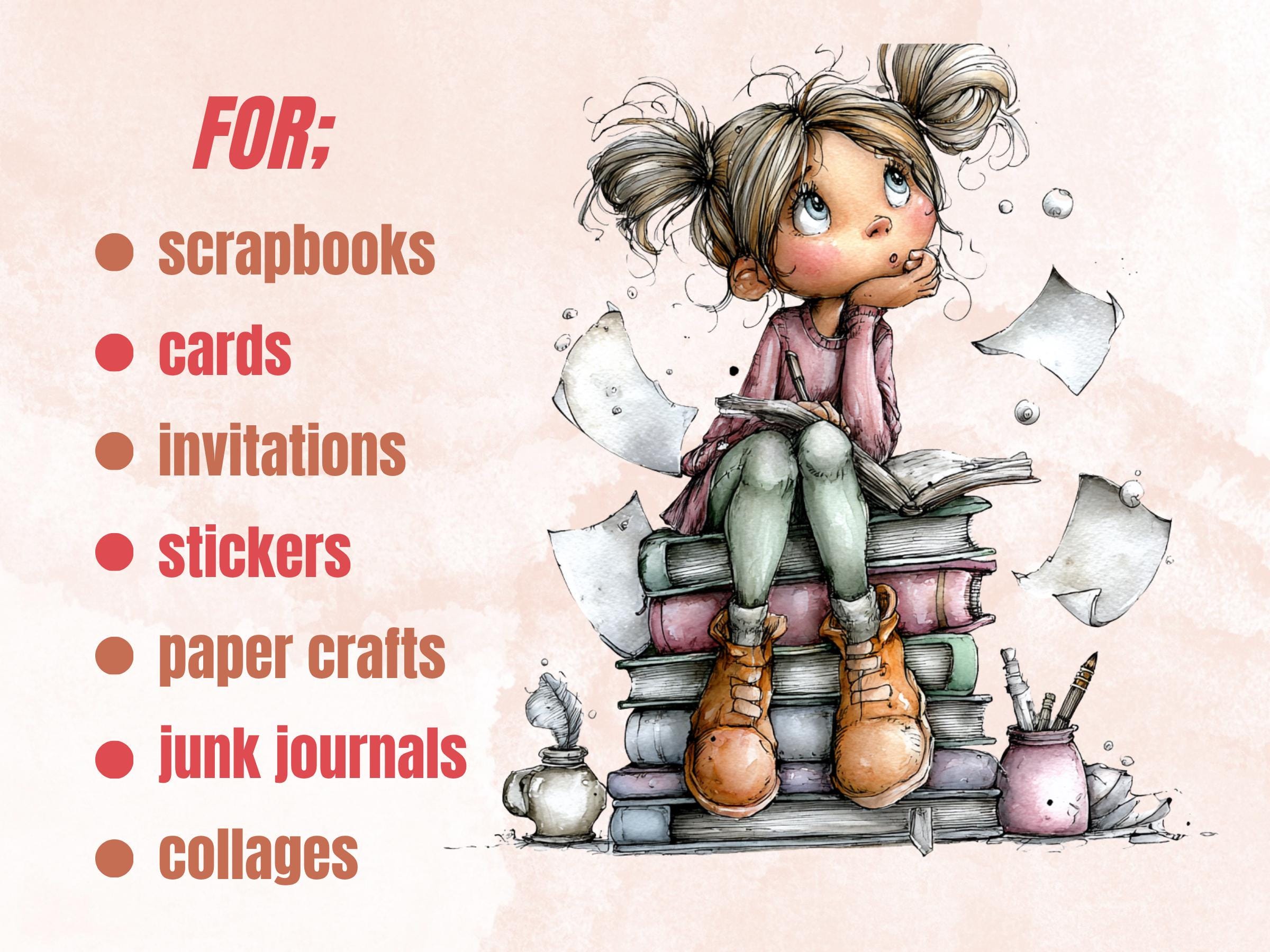 Whimsy Writing Clipart Bundle | 45 Whimsical Quirky Writing PNG | Writer Gift Digital Download