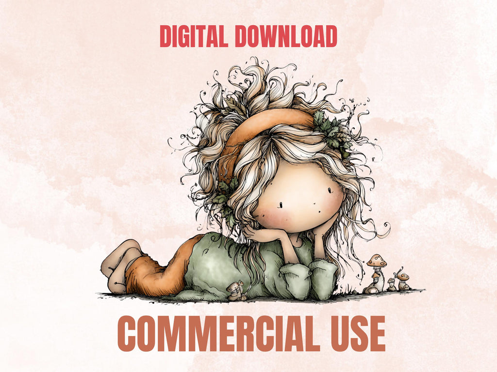 Whimsy Forest Girl Clipart Bundle | 70 Whimsical Quirky Woodland PNG | Feral Girl Digital Download