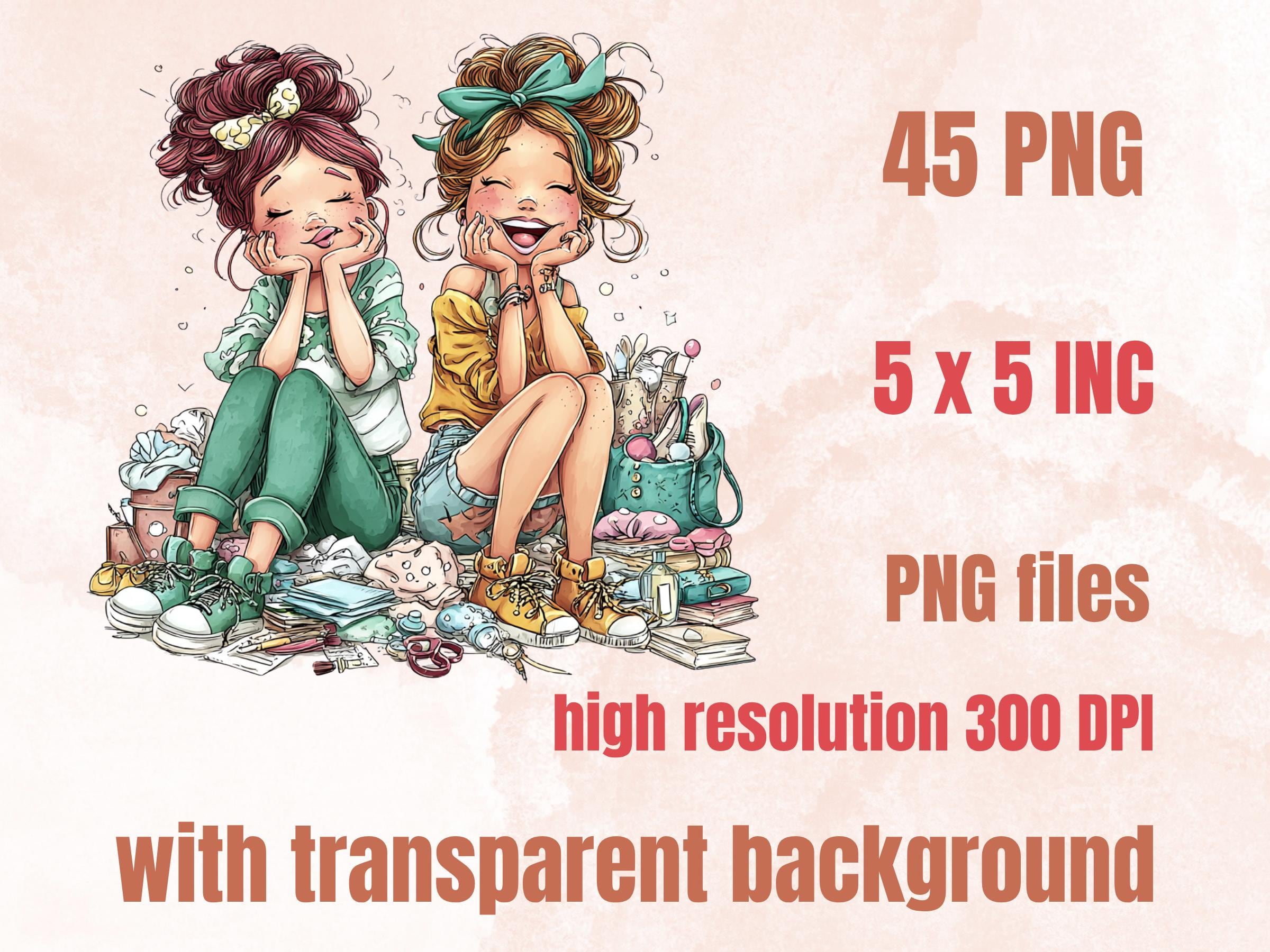 Whimsy Messy Girl Clipart Bundle | 45 Whimsical Quirky Woman PNG | Funny Girl Digital Download