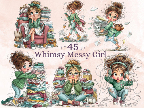 Whimsy Messy Girl Clipart Bundle | 45 Whimsical Quirky Woman PNG | Funny Girl Digital Download