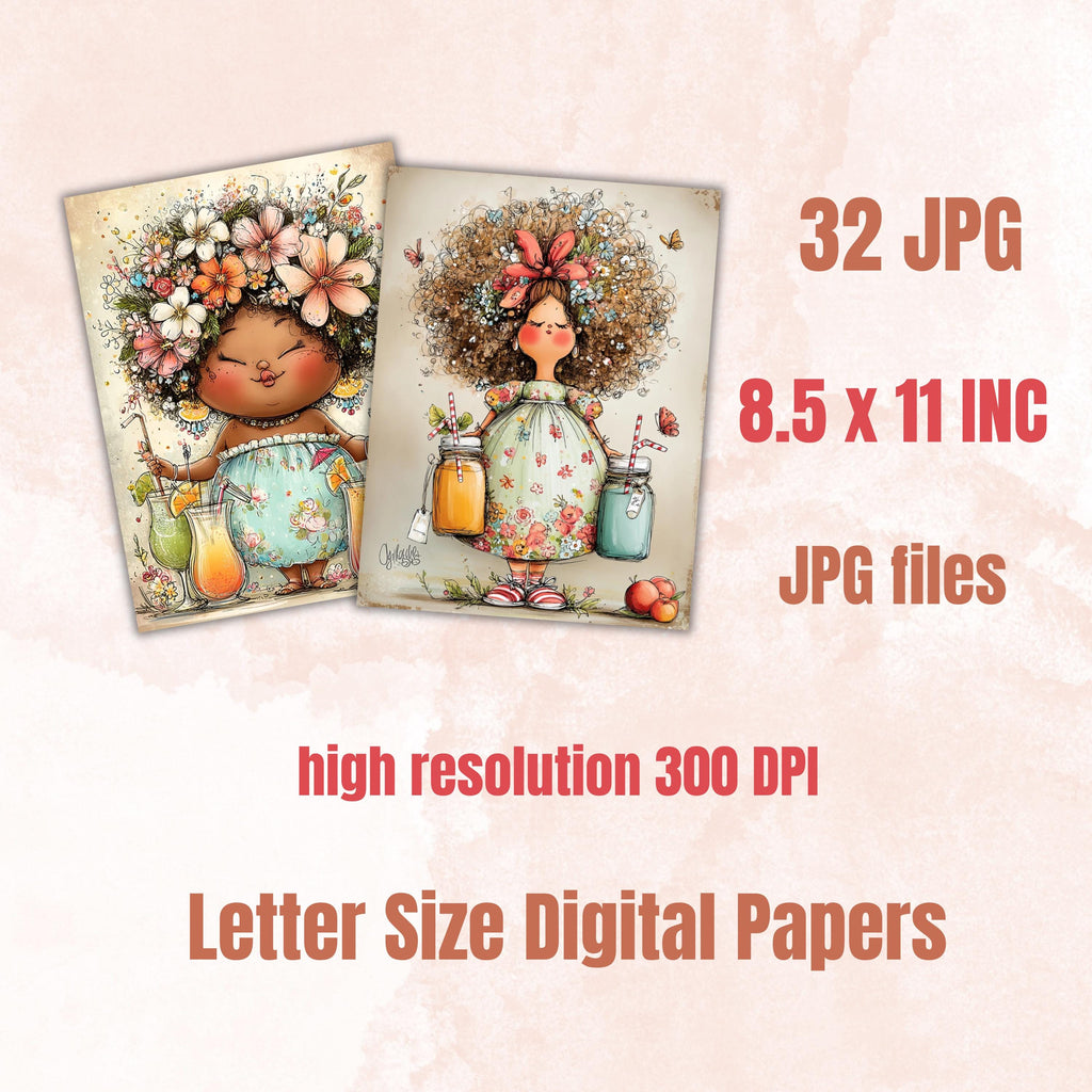 Curvy Cuties Digital Paper Pack | Quirky Whimsical Plus Size Women Junk Journal Scrapbook Printable, 32 Sheets Letter Size Instant Download