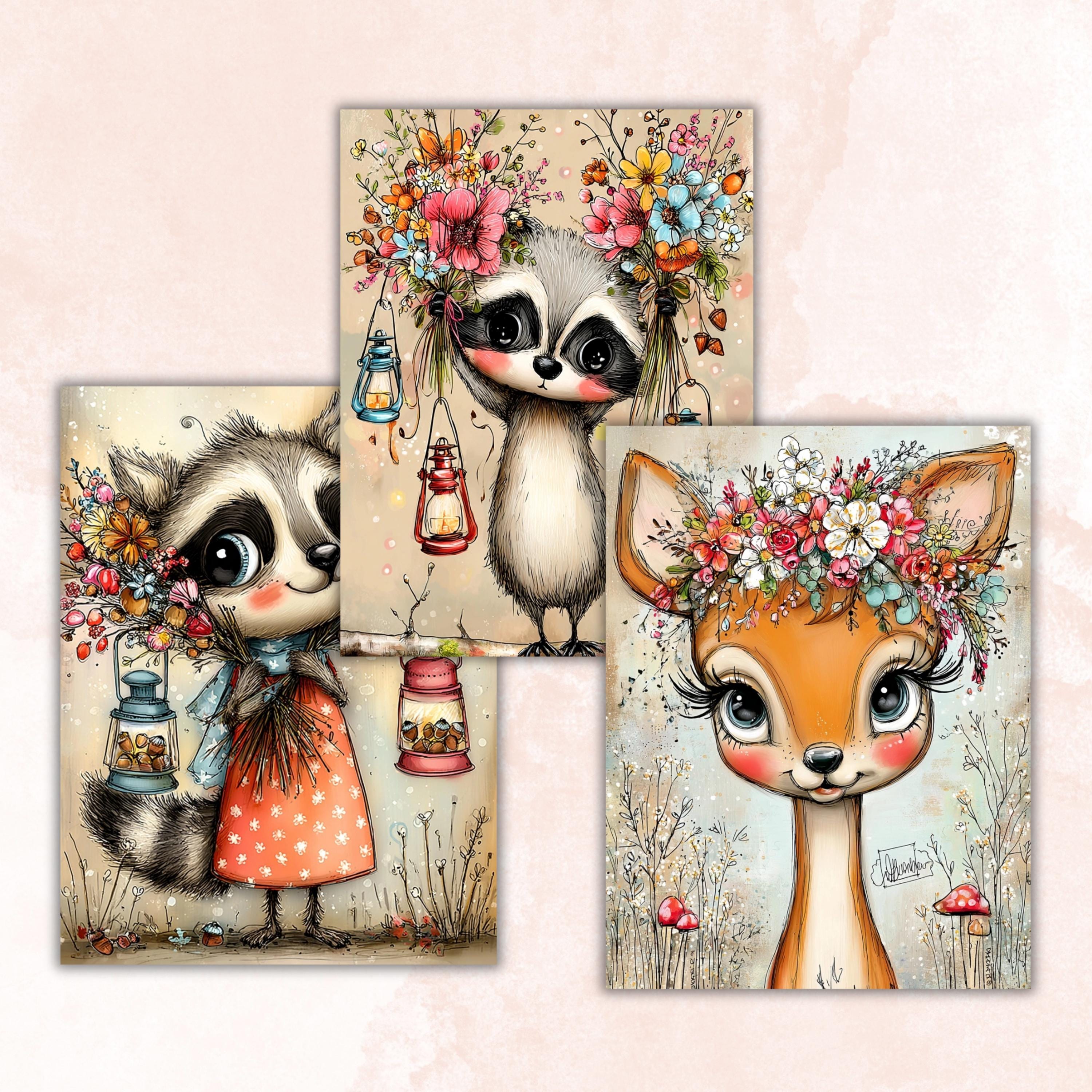 Woodland Cuties Digital Paper Set | Quirky Forest Animals Whimsical Junk Journal Scrapbook Printable, 32 Sheets Letter Size Instant Download