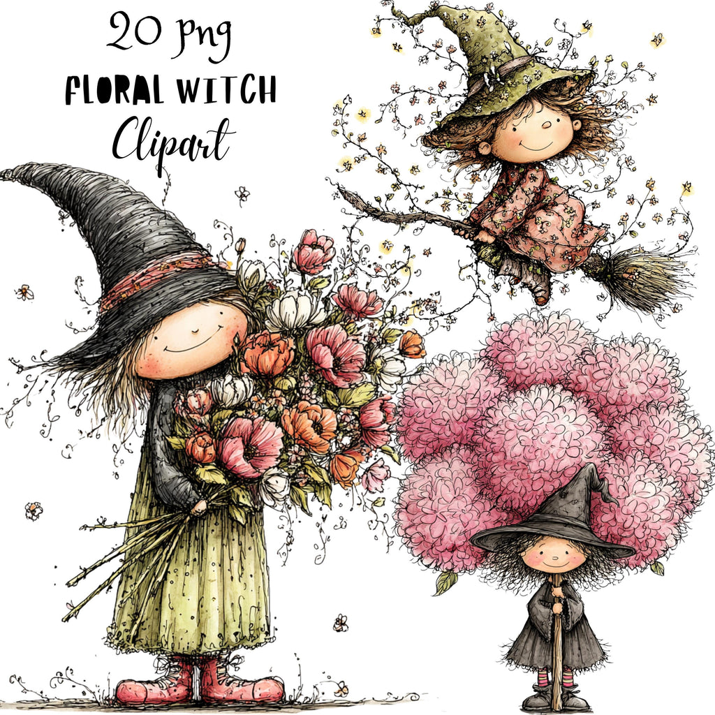 Floral Witch Whimsical Clipart
