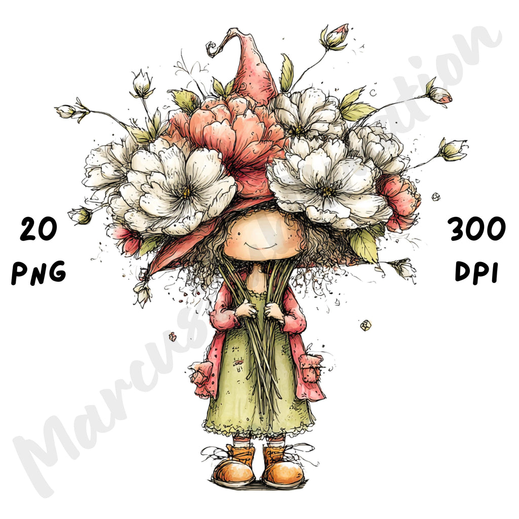 Floral Witch Whimsical Clipart