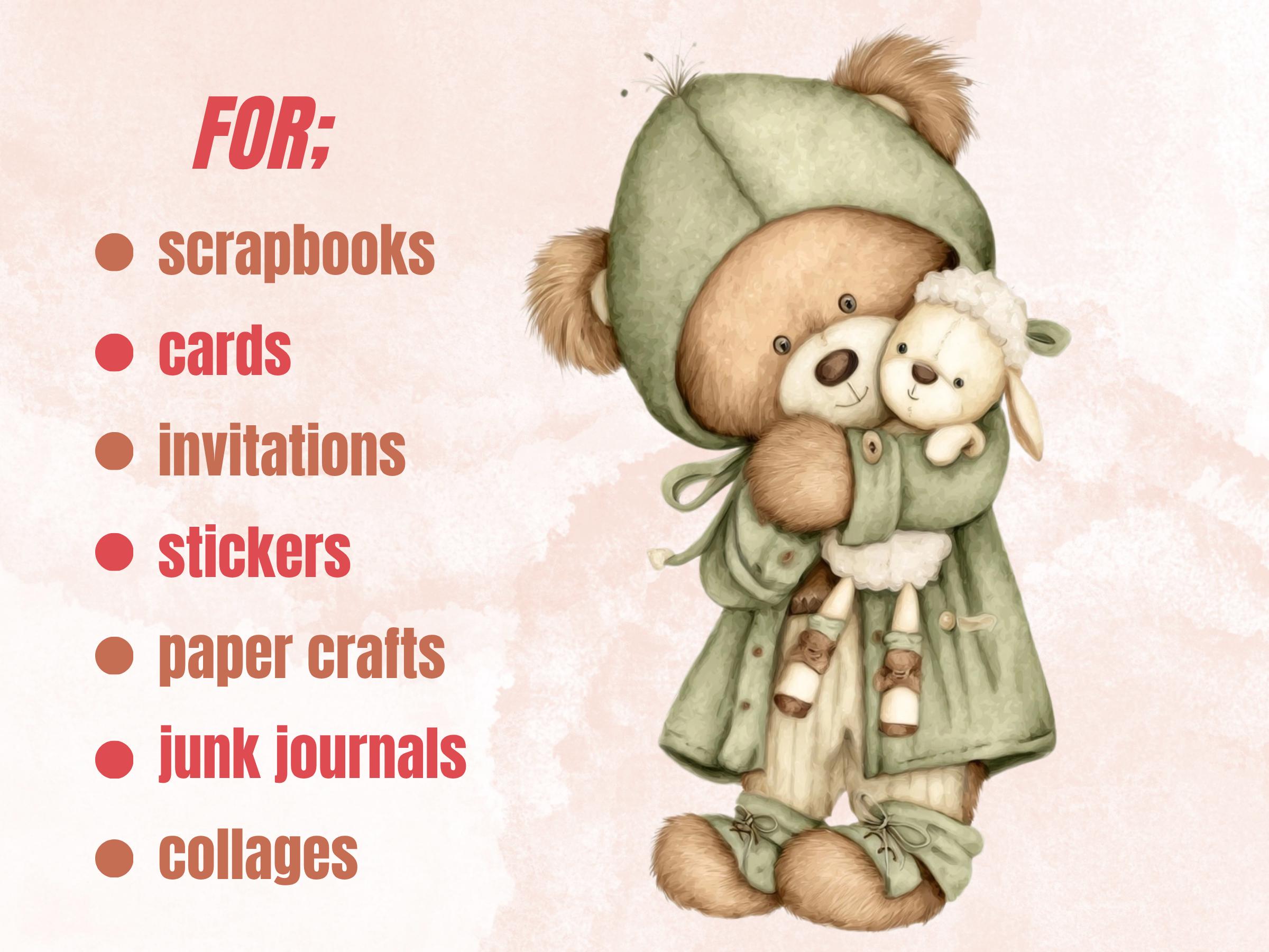 Watercolor Green Teddy Bear Clipart | 42 Whimsical Quirky Bear PNG | Nursery Teddies Digital Download