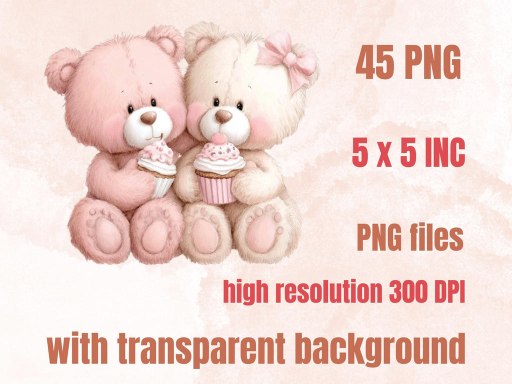 Girly Pink Teddy Bear Clipart | 42 Whimsical Quirky Bear PNG | Nursery Baby Shower Girl Download