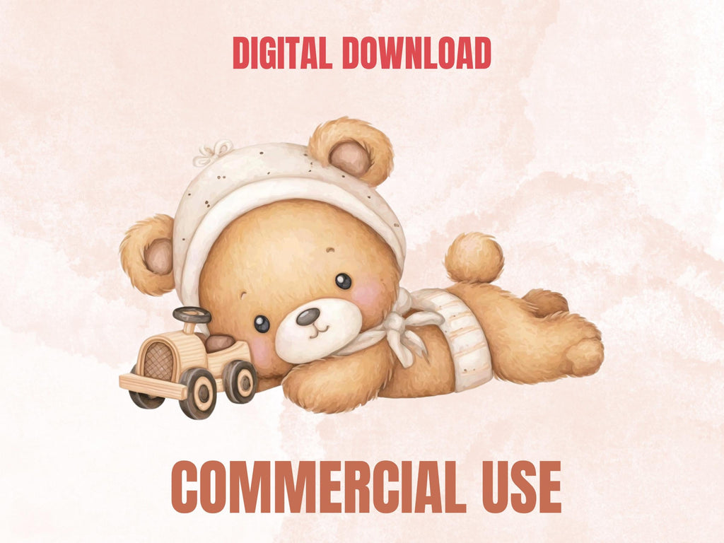 Neutral Boho Teddy Bear Clipart | 42 Whimsical Quirky Bear PNG | Nursery Teddies Digital Download