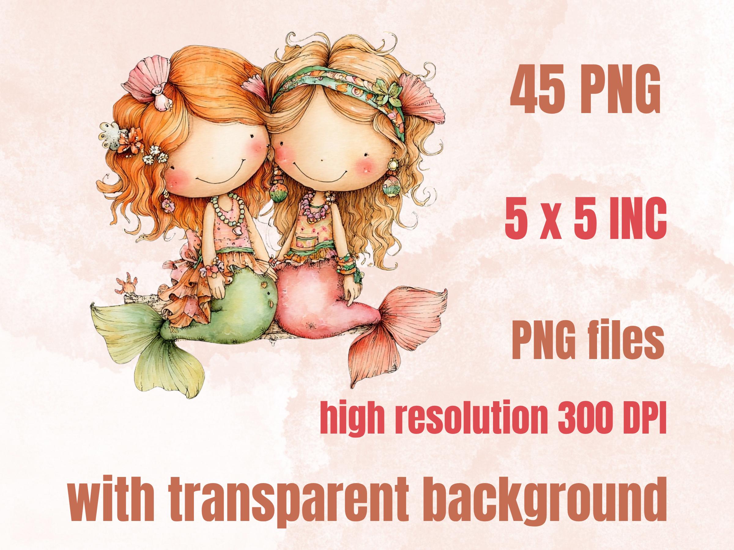 Magical Mermaid Clipart| 45 Whimsical Magical Underwater PNG | Watercolor Fantasy Ocean Download