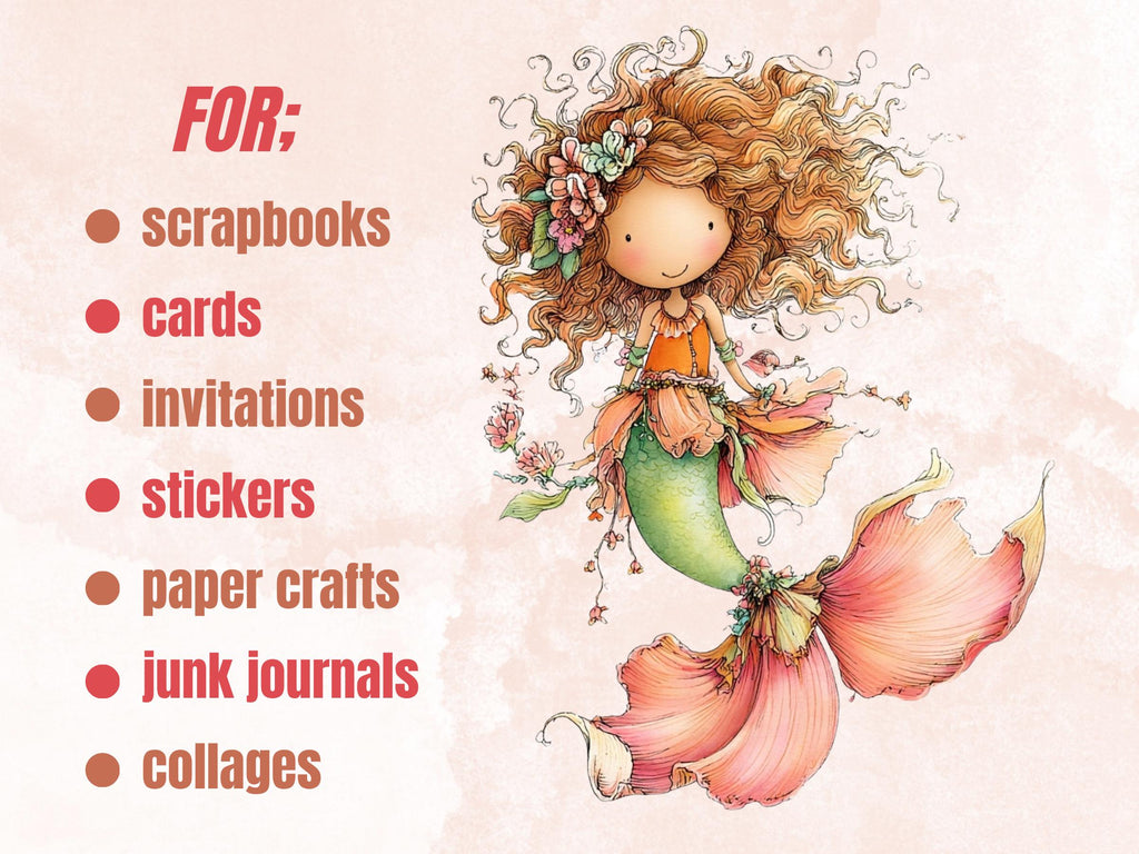 Magical Mermaid Clipart| 45 Whimsical Magical Underwater PNG | Watercolor Fantasy Ocean Download