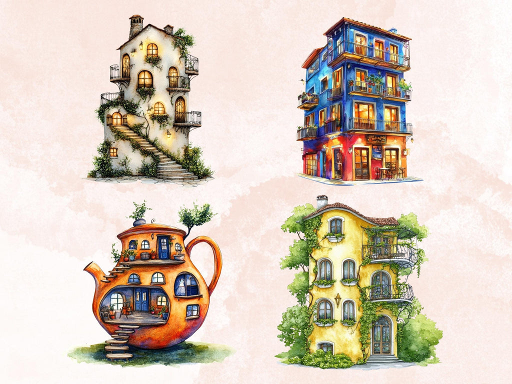 Fantasy Apartments Clipart | 42 Whimsical Quirky City PNG | Magical Home Digital Download