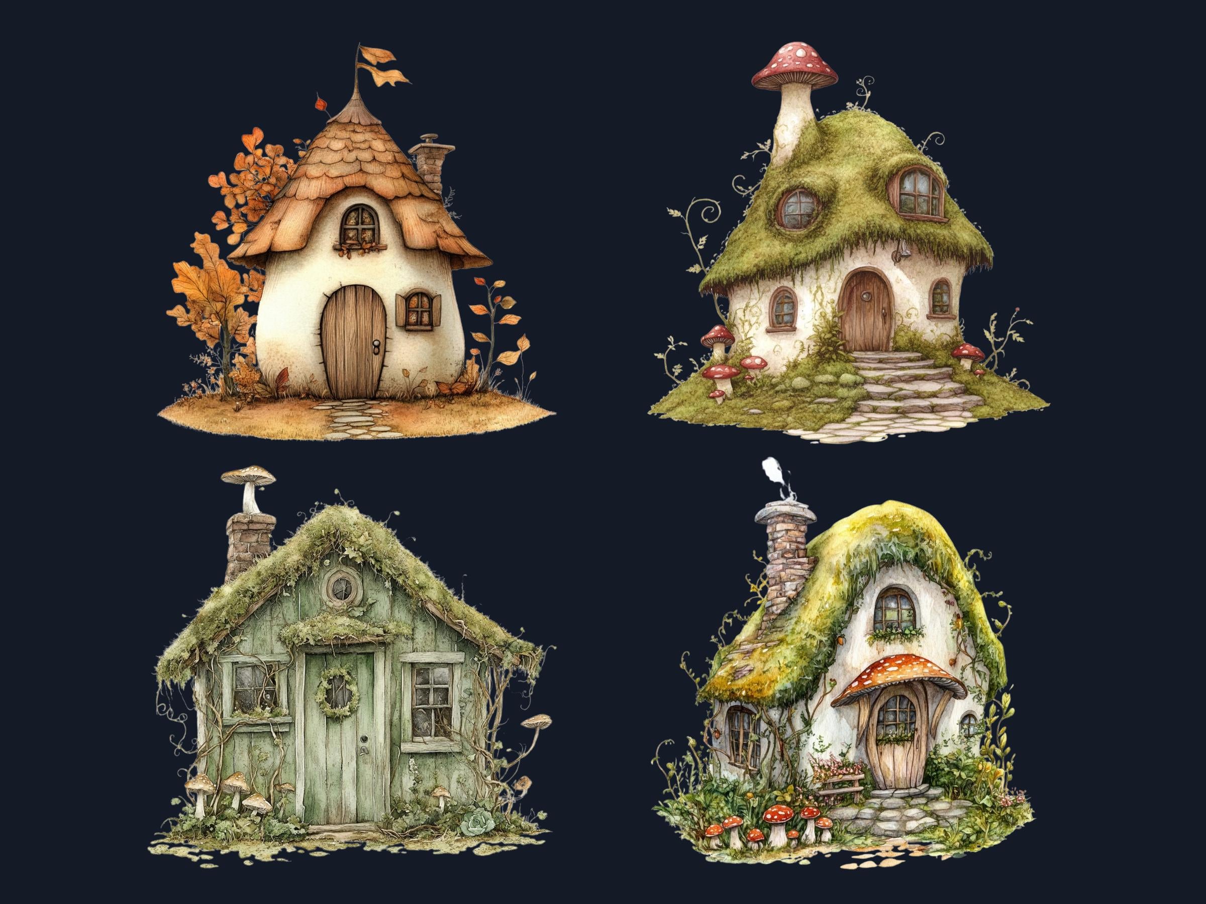 Quirky Forest Houses Clipart | 42 Whimsical Forest Home PNG | Woodland Digital Download