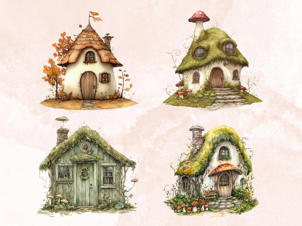 Quirky Forest Houses Clipart | 42 Whimsical Forest Home PNG | Woodland Digital Download