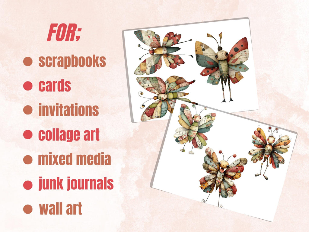 Whimsical Paper Butterfly Fussy Cut Bundle, 33 Butterfly Cutouts, Nature Ephemera Junk Journal Scrapbook Sheets