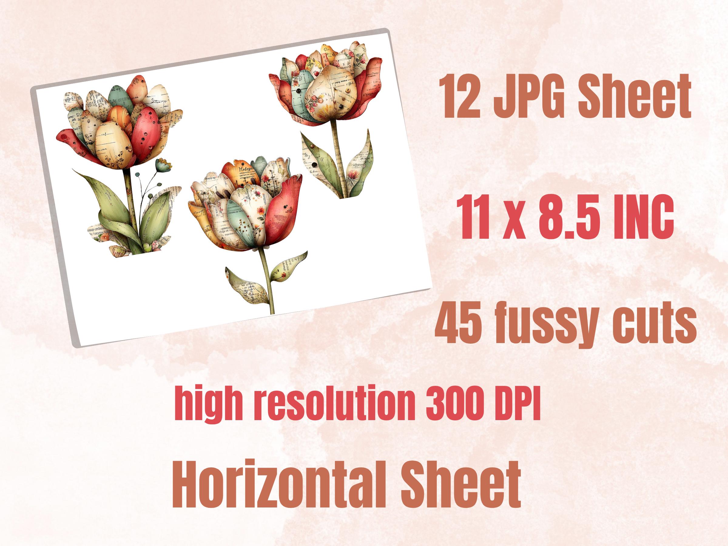 Whimsical Paper Flowers Fussy Cut Bundle, 45 Floral Cutouts, Botanical Ephemera Junk Journal Scrapbook Sheets