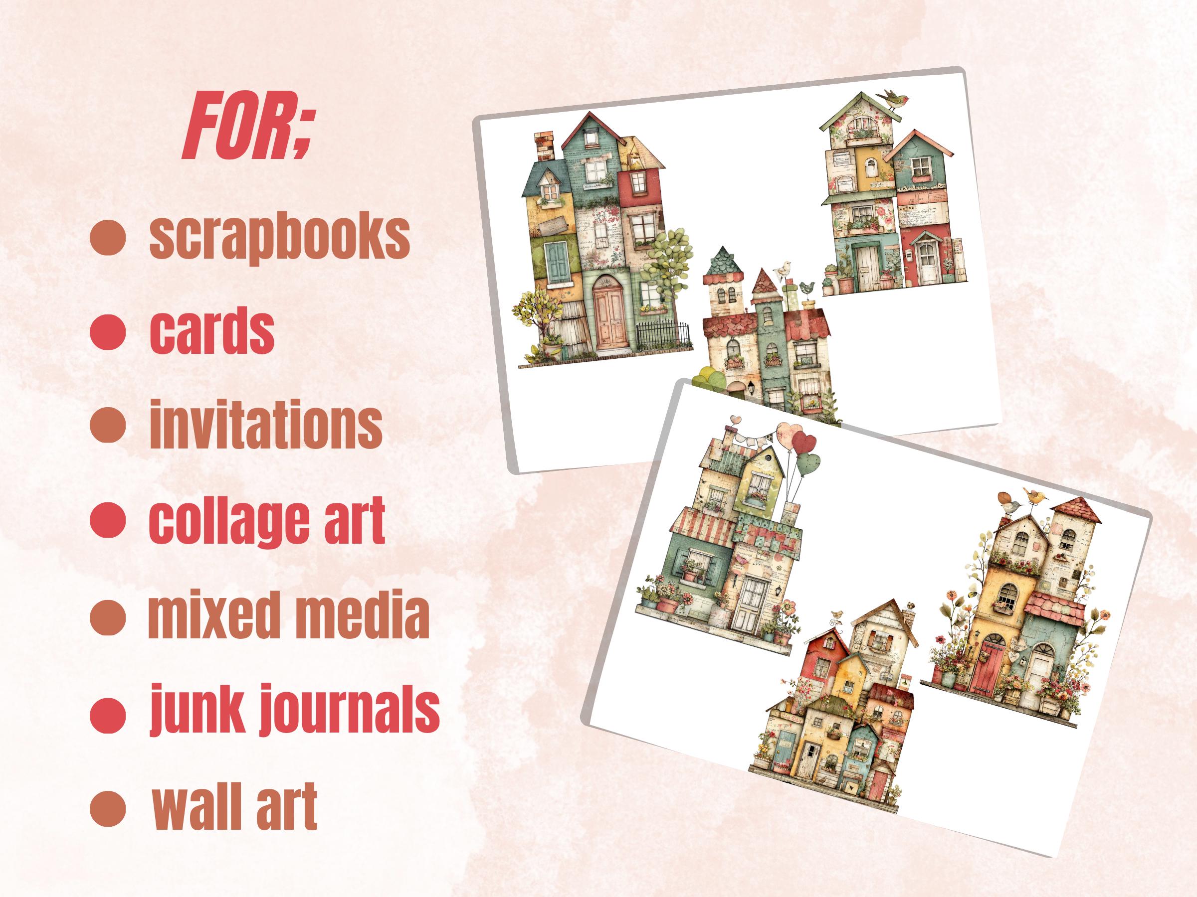 Whimsical Paper Houses Fussy Cut Bundle, 45 Cozy House Cutouts, Cottagecore Ephemera Junk Journal Scrapbook Sheets
