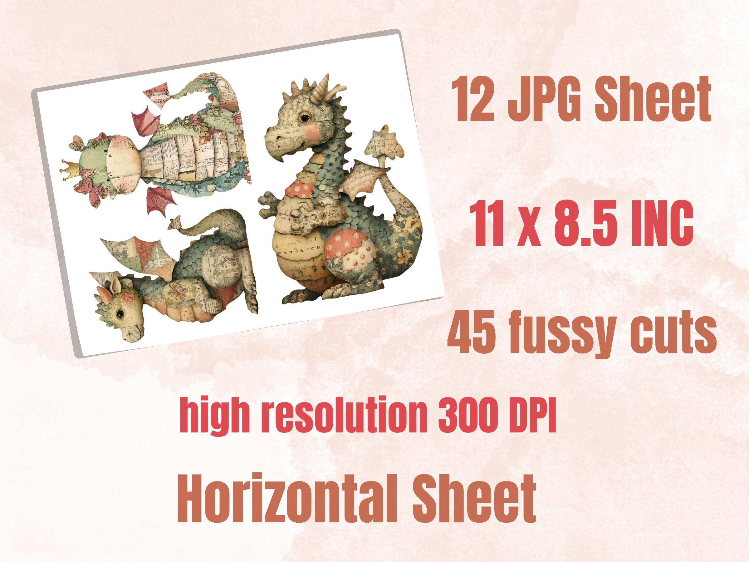 Whimsical Paper Dragons Fussy Cut Bundle, 45 Cute Dragon Cutouts, Fantasy Ephemera Junk Journal Scrapbook Sheets