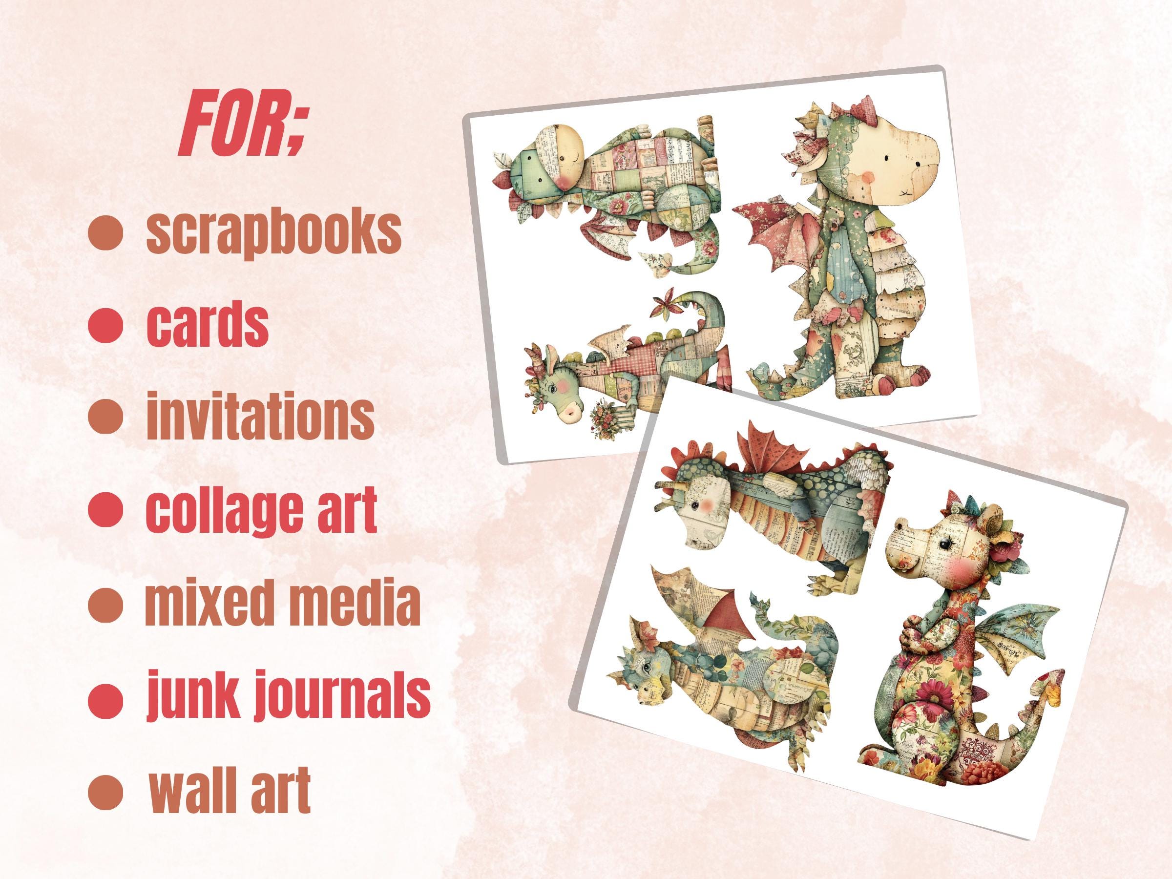 Whimsical Paper Dragons Fussy Cut Bundle, 45 Cute Dragon Cutouts, Fantasy Ephemera Junk Journal Scrapbook Sheets